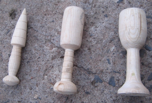 The dibber, mallet and goblet made on a pole lathe